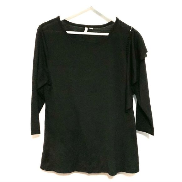 Cato Black Blouse long sleeve ruffled arm - Picture 1 of 8